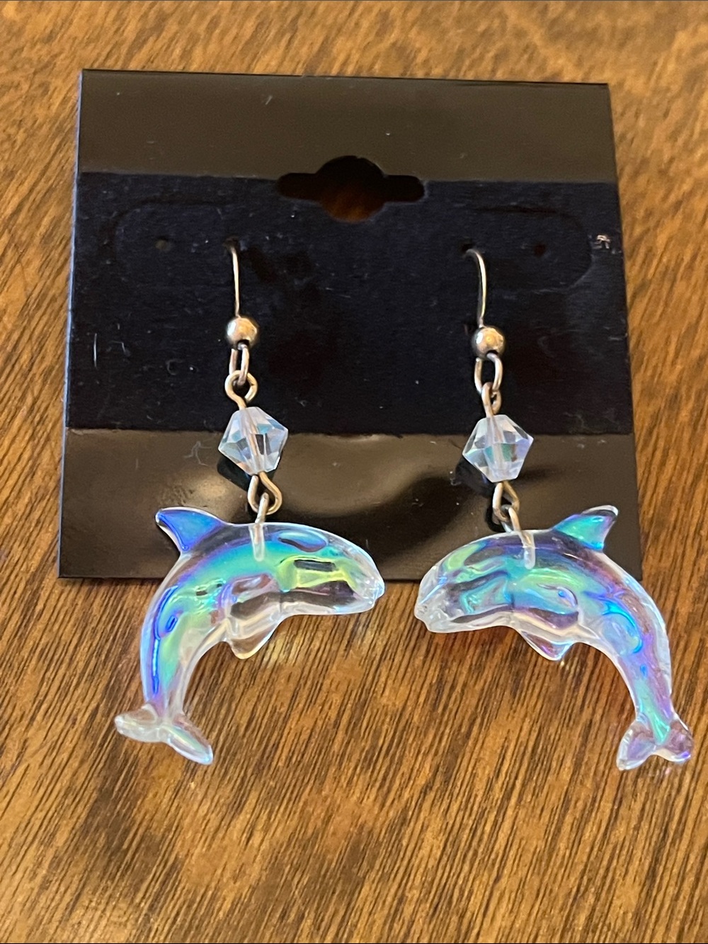 Glass dolphins with an crystals on gold hooks Earrings